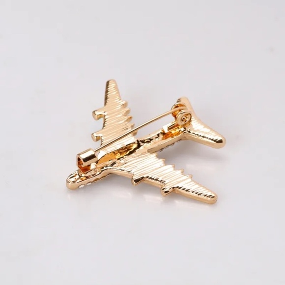 **LULEE* White x Blue Rhinestone Fashion Airplane Brooch - Picture 4 of 6